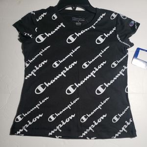 Champion tshirt girls black/white embroidery